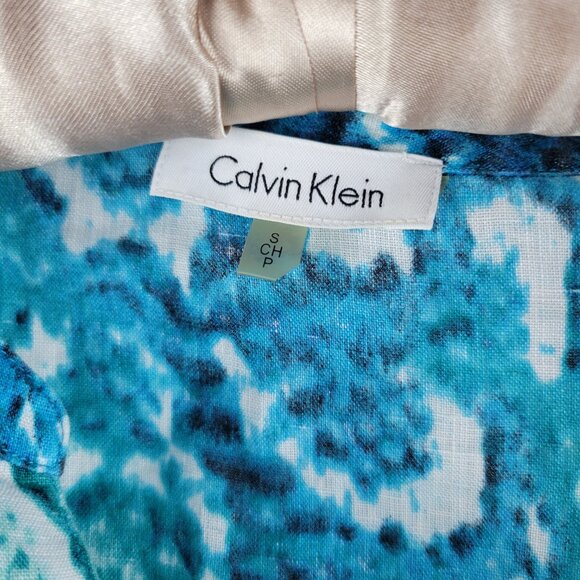 Calvin Klein Linen Snakeskin Print Roll Tab Blouse - Picture 11 of 14